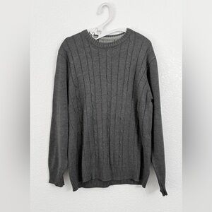 Oscar de la Renta Men's Large Gray Cable Knit Crewneck Sweater - Cotton Blend